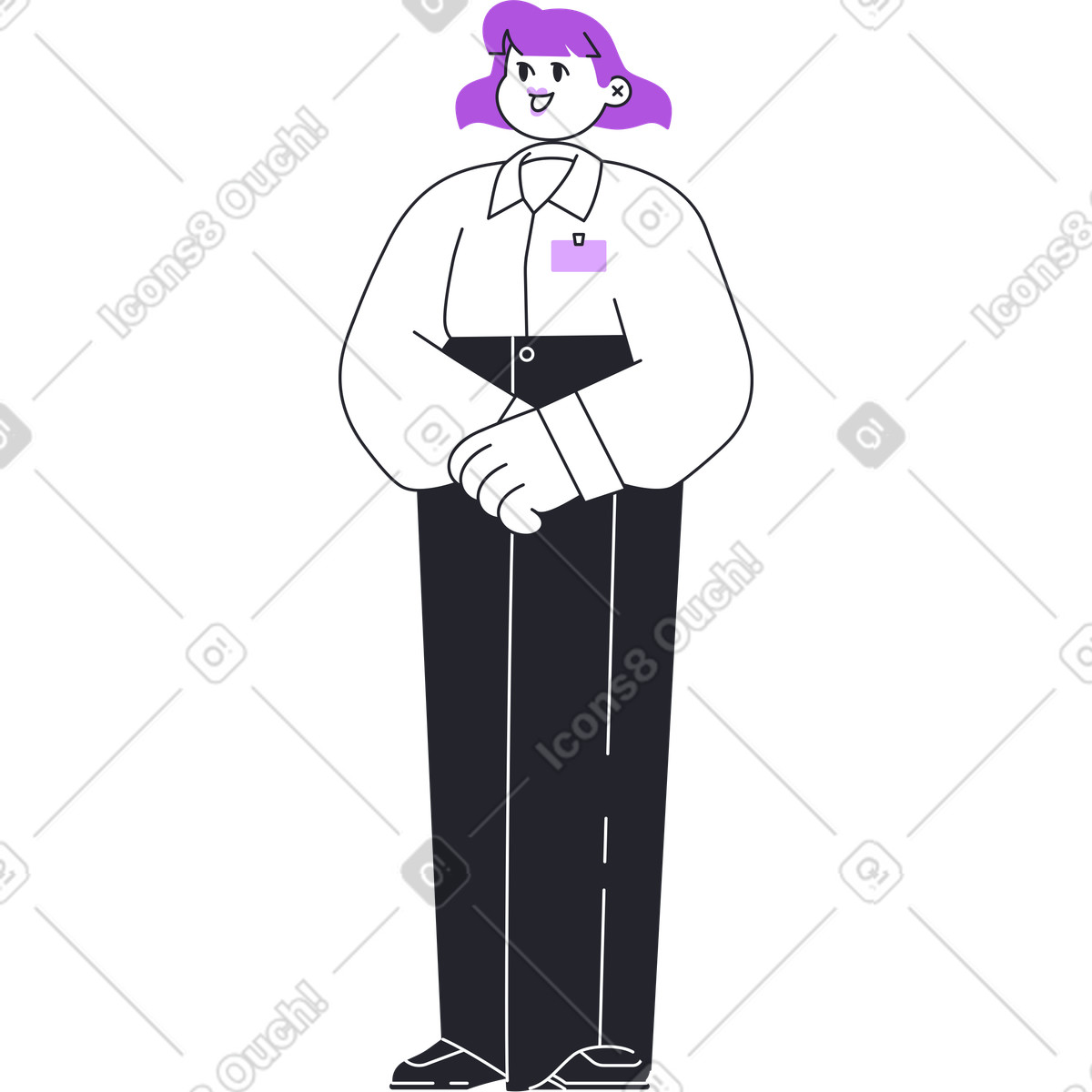 Ilustración Mujer sonriente con placa de personal en estilo Grapy a descargar en PNG y SVG