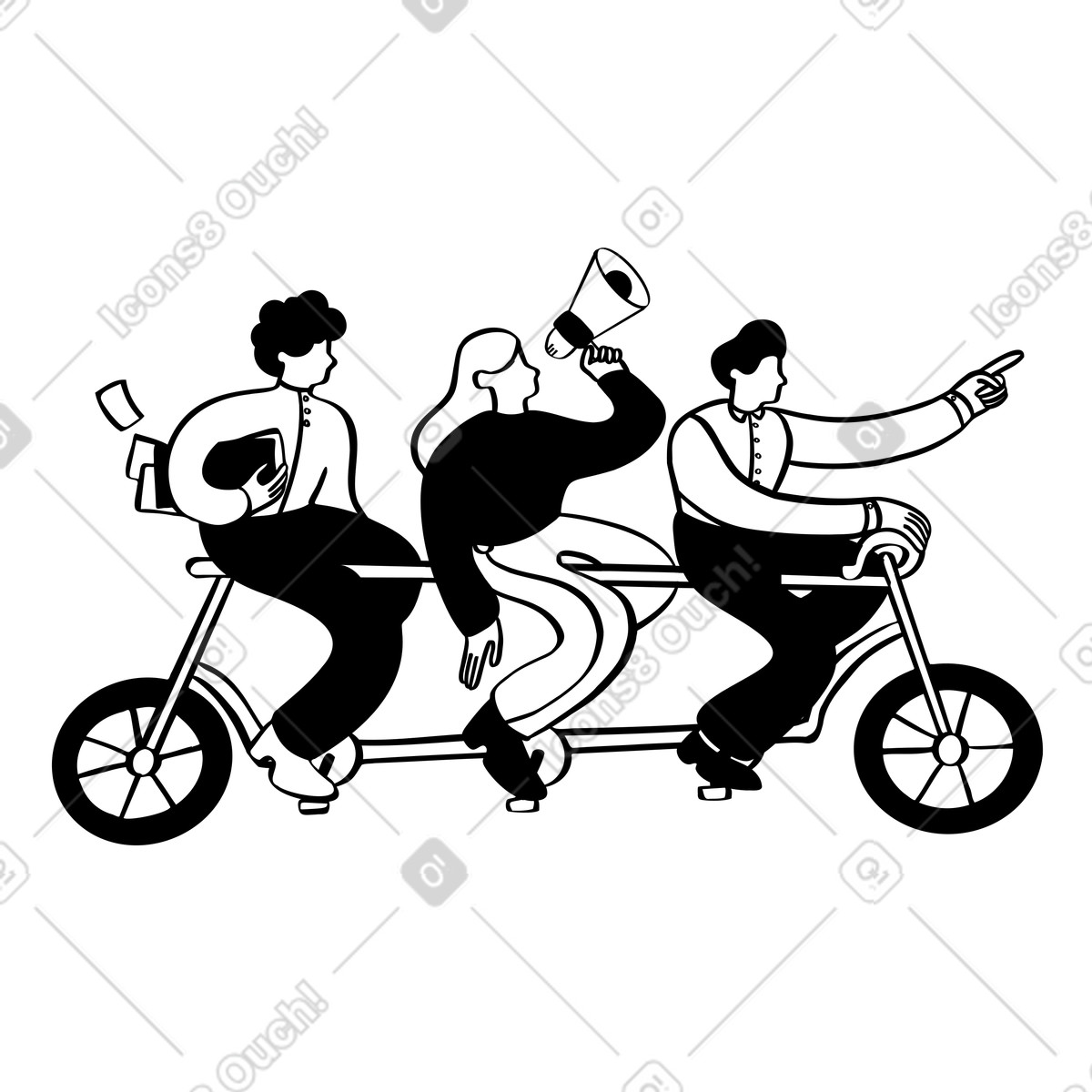 Ilustración Trabajo en equipo de personas montando bicicleta. estilo Journal a descargar PNG y SVG