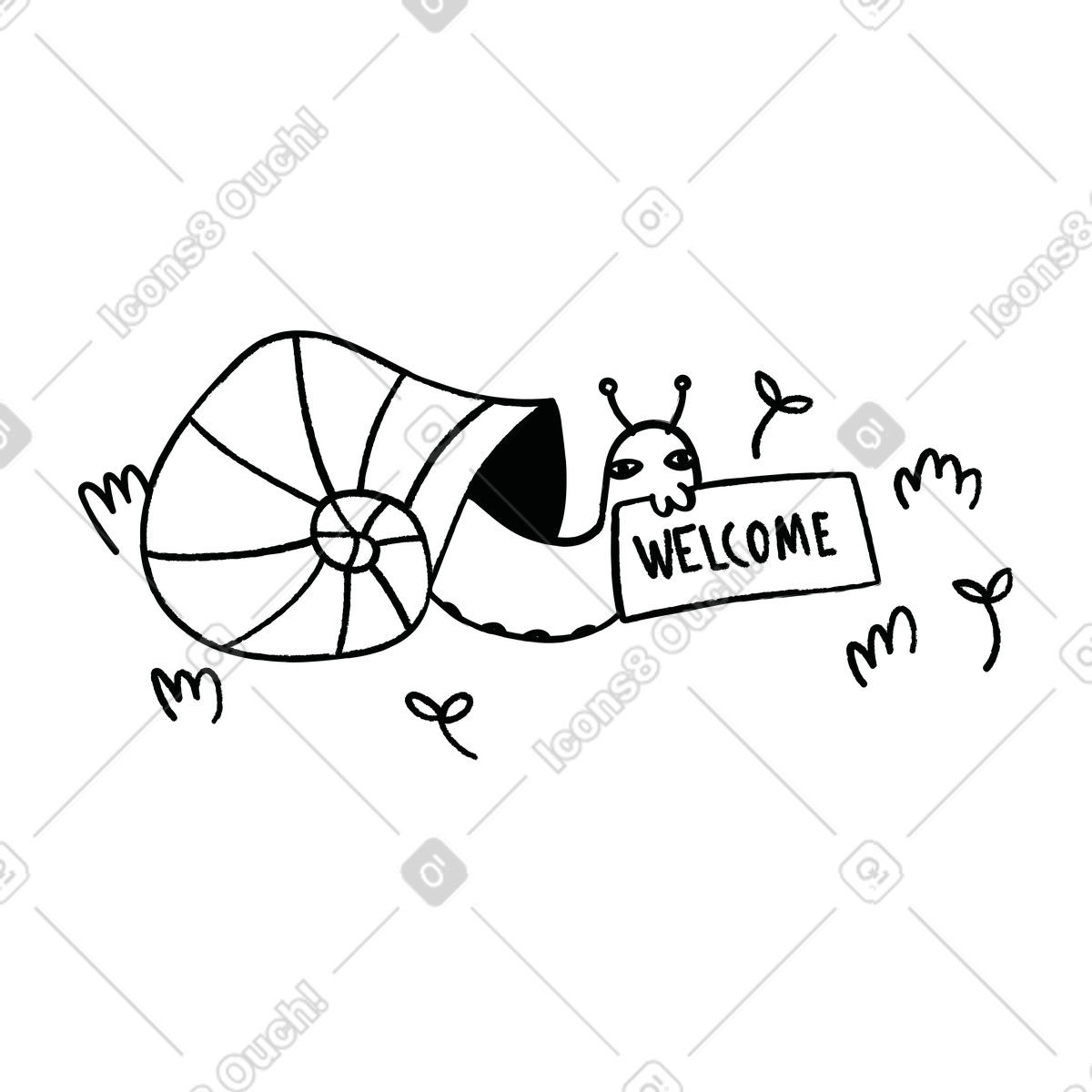 Illustration Escargot tenant une pancarte de bienvenue dans le style Cole à télécharger aux formats PNG, SVG
