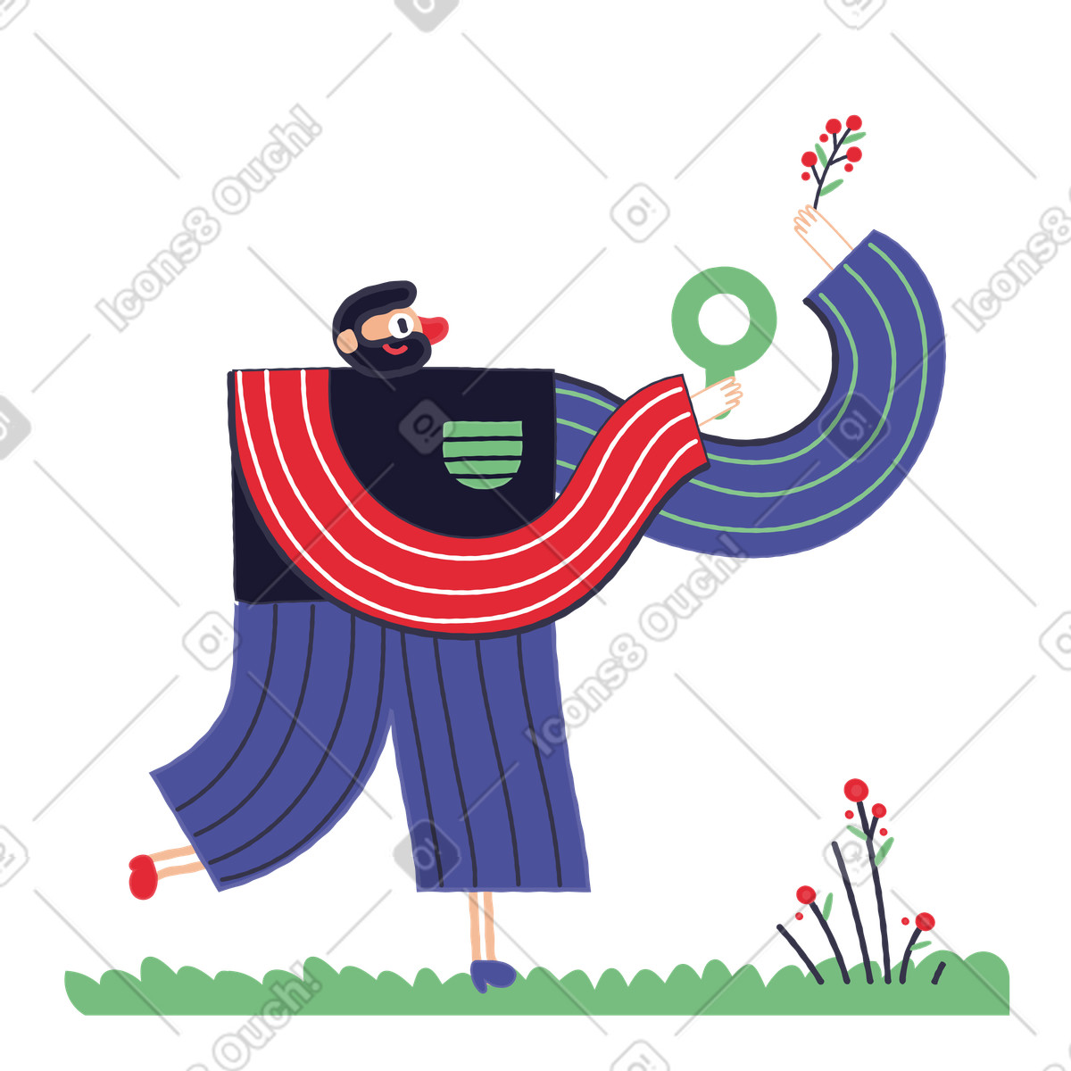 Illustration Biologiste étudiant une nouvelle espèce végétale dans le style Stripy à télécharger aux formats PNG, SVG