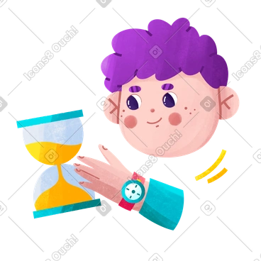 Young boy is waiting for the sand in the hourglass to fill up PNG, SVG