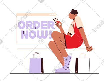 Commandez maintenant ! avec une fille faisant du shopping en ligne PNG, SVG