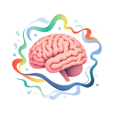 An abstract painting of a brain with swirling colors and shapes