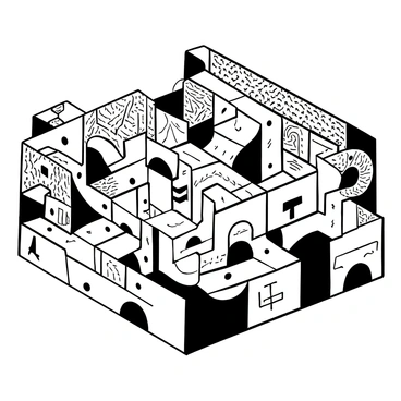 A maze created out of folded paper with intricate patterns. The walls of the maze feature diverse geometric designs and textures, showcasing the skillful craftsmanship of the folds. Shadows and light catch the different angles of the paper, enhancing the depth of the maze. There are several paths leading through the maze, some more complex than others, with various sections bending and twisting. The environment surrounding the maze is minimal, allowing the focus to remain on the detailed paper construction.