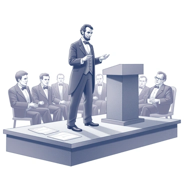 Abraham Lincoln engaging in a heated debate on a wooden stage