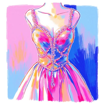 A detailed illustration of a dress with a beaded bodice, capturing the sparkle and texture of the embellishments.
