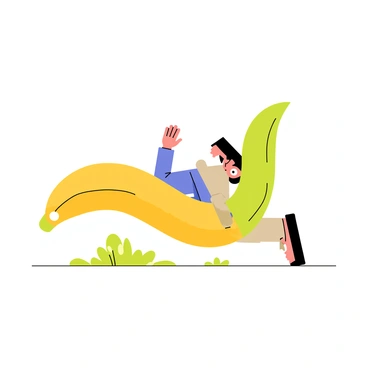 A classic scene of a person slipping on a banana peel, mid-fall