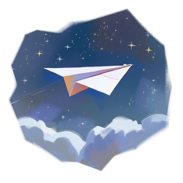 A paper plane navigating through a starry night sky
