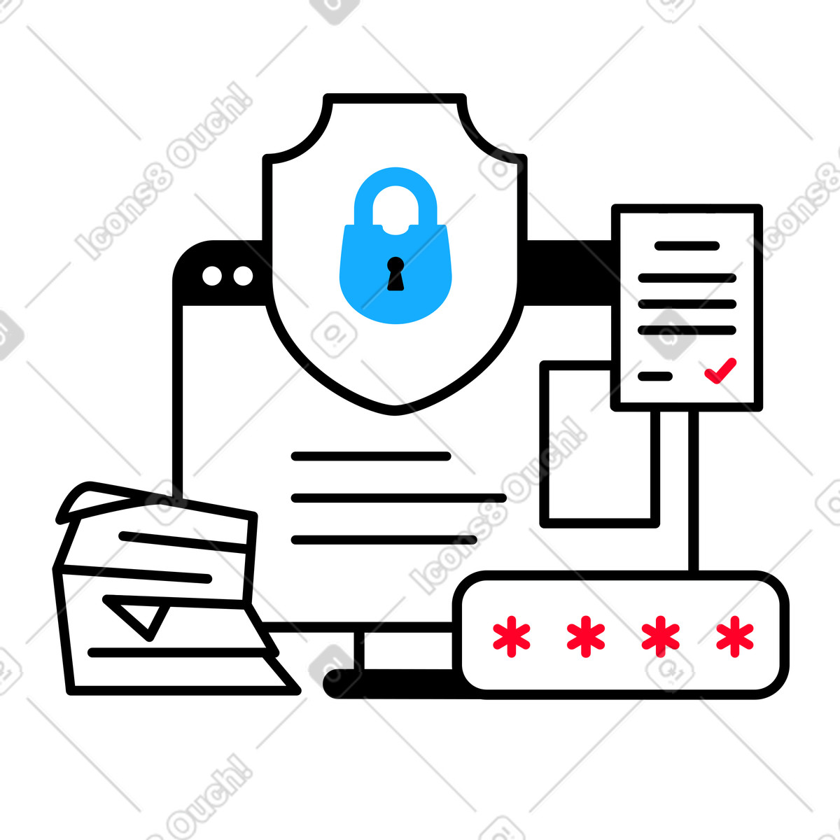 Secure electronic document management animated illustration in GIF, Lottie (JSON), AE