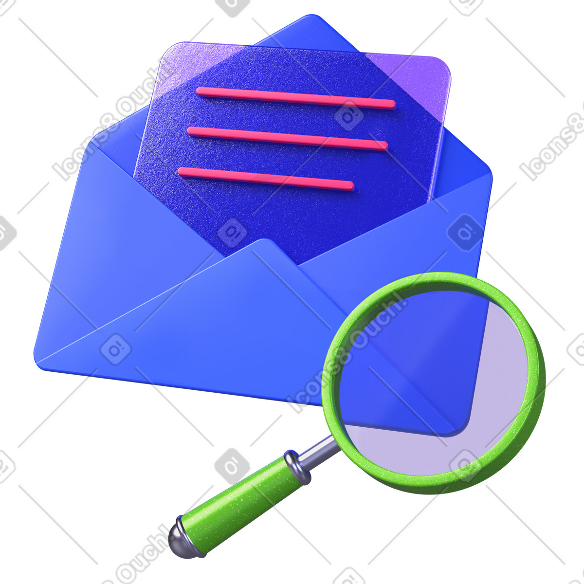 Ilustração de Ícone envelope e lupa, pesquisa e-mail análise conteúdo em no estilo 3D Boost para baixar em PNG, SVG