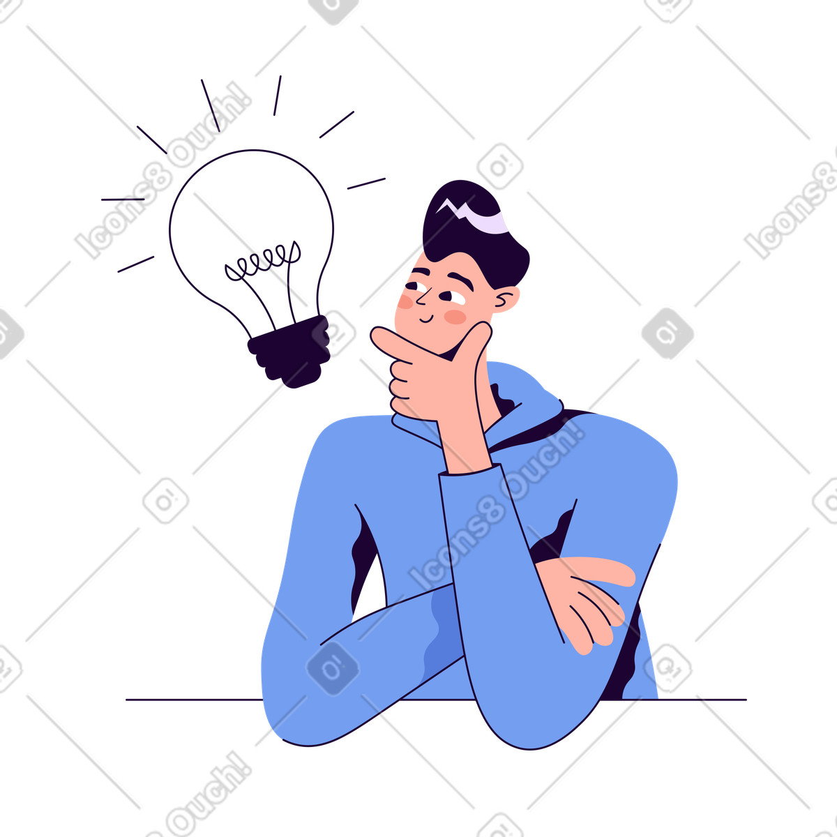 Guy pensa e ha un'idea illustrazione in stile Martina scarica in PNG, SVG
