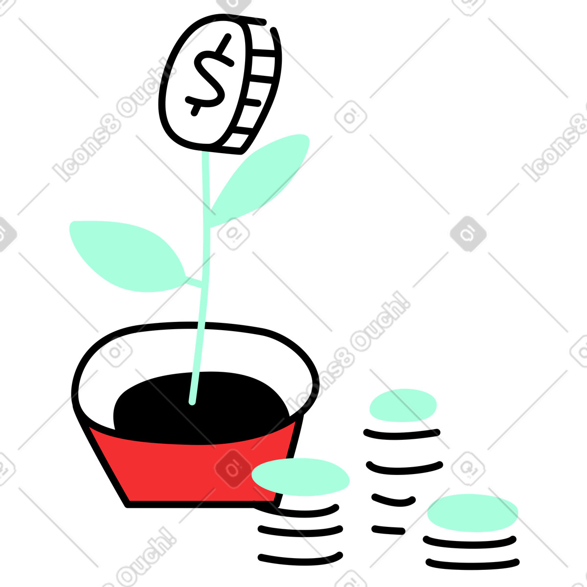 Spicy スタイルの 金のなる木と経済成長 のイラストをPNG、SVG形式でダウンロード