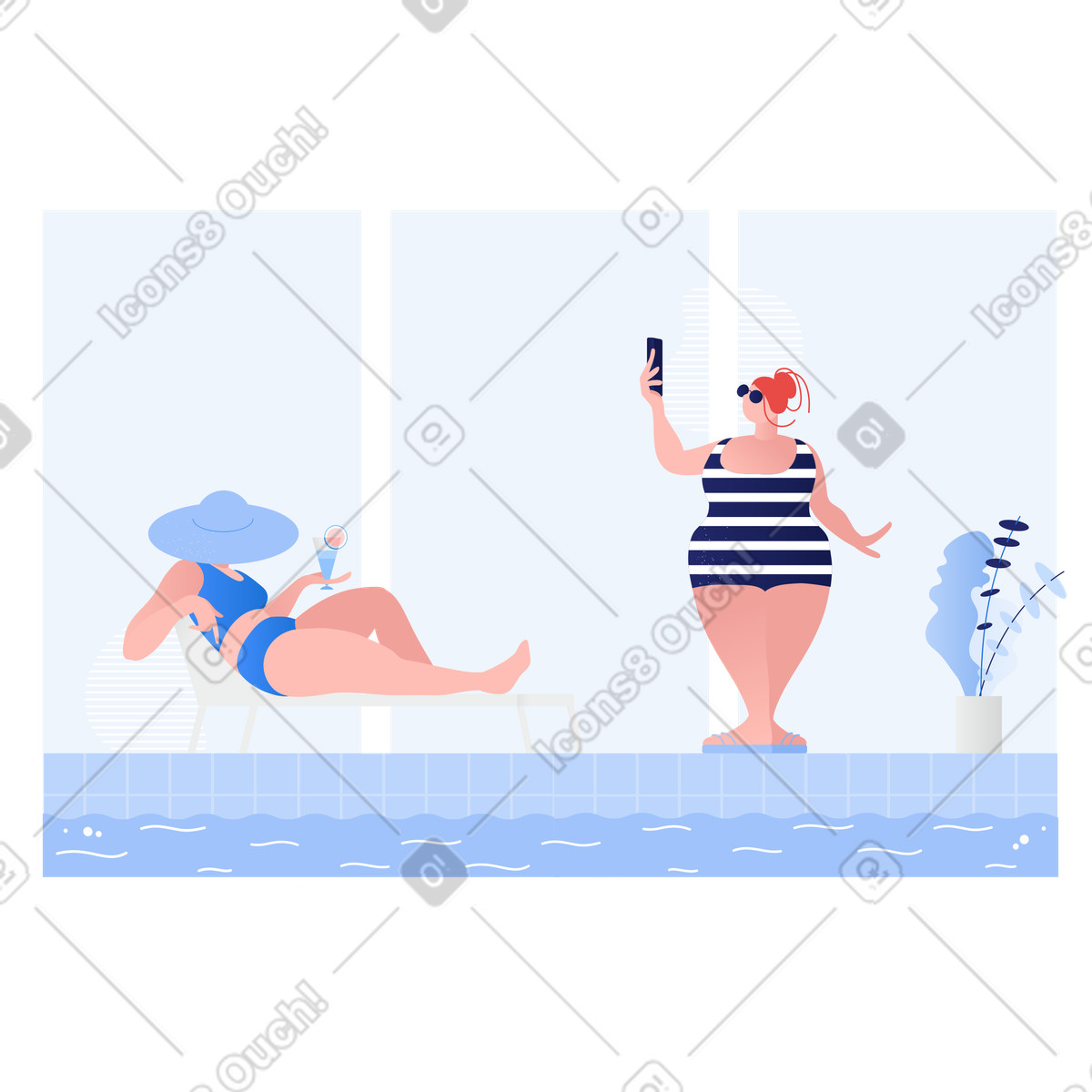 Near the swimming pool illustration in Clip style download in PNG, SVG