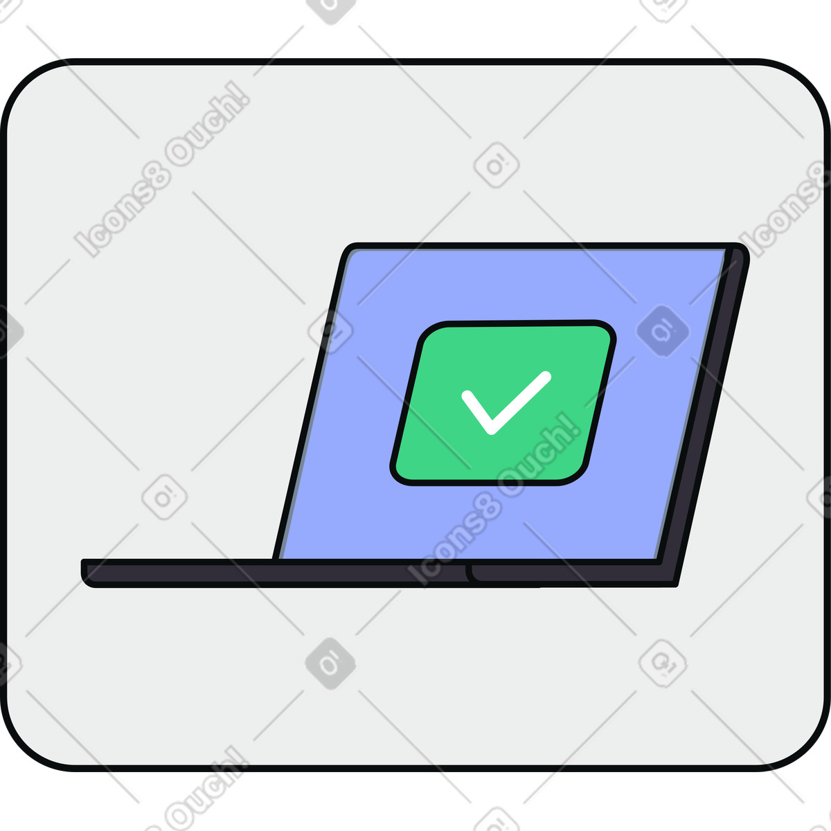 Laptop con un'icona di segno spunta illustrazione in stile Teko scarica in PNG, SVG