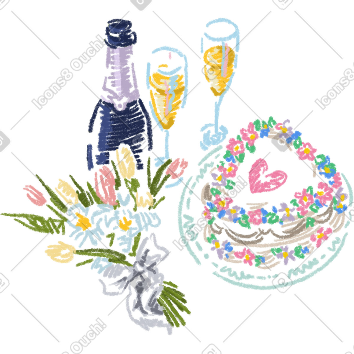 Illustration Wedding stuff dans le style Sketchbook à télécharger aux formats PNG, SVG