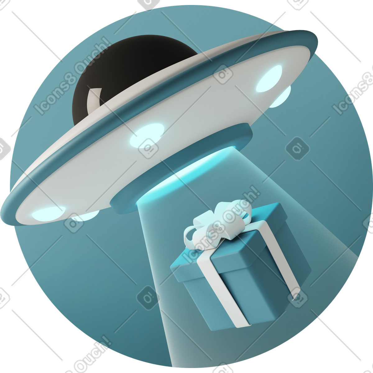 3D Casual life スタイルの Ufo abducting gift box のイラストをPNG、SVG形式でダウンロード