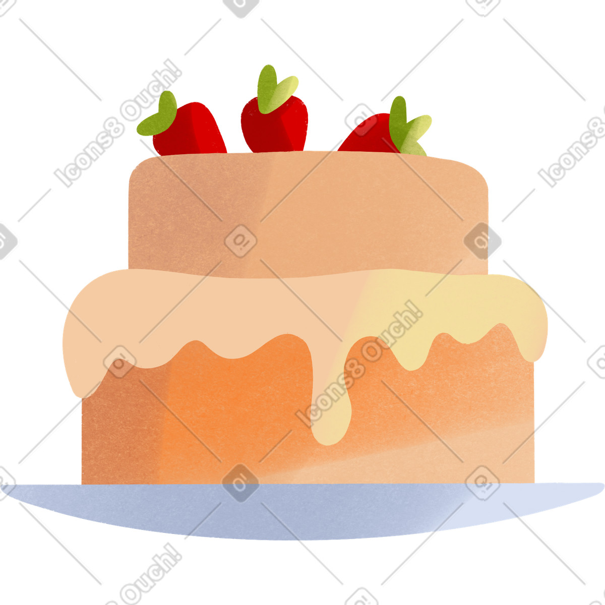 Shine 스타일의 Two tiered strawberry cake on a plate 일러스트레이션 PNG, SVG 다운로드