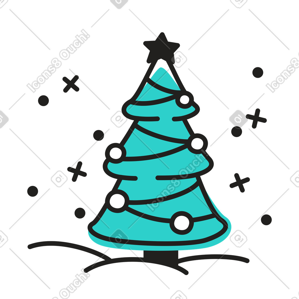 Christmas tree standing in snowfall illustration Little style download PNG, SVG