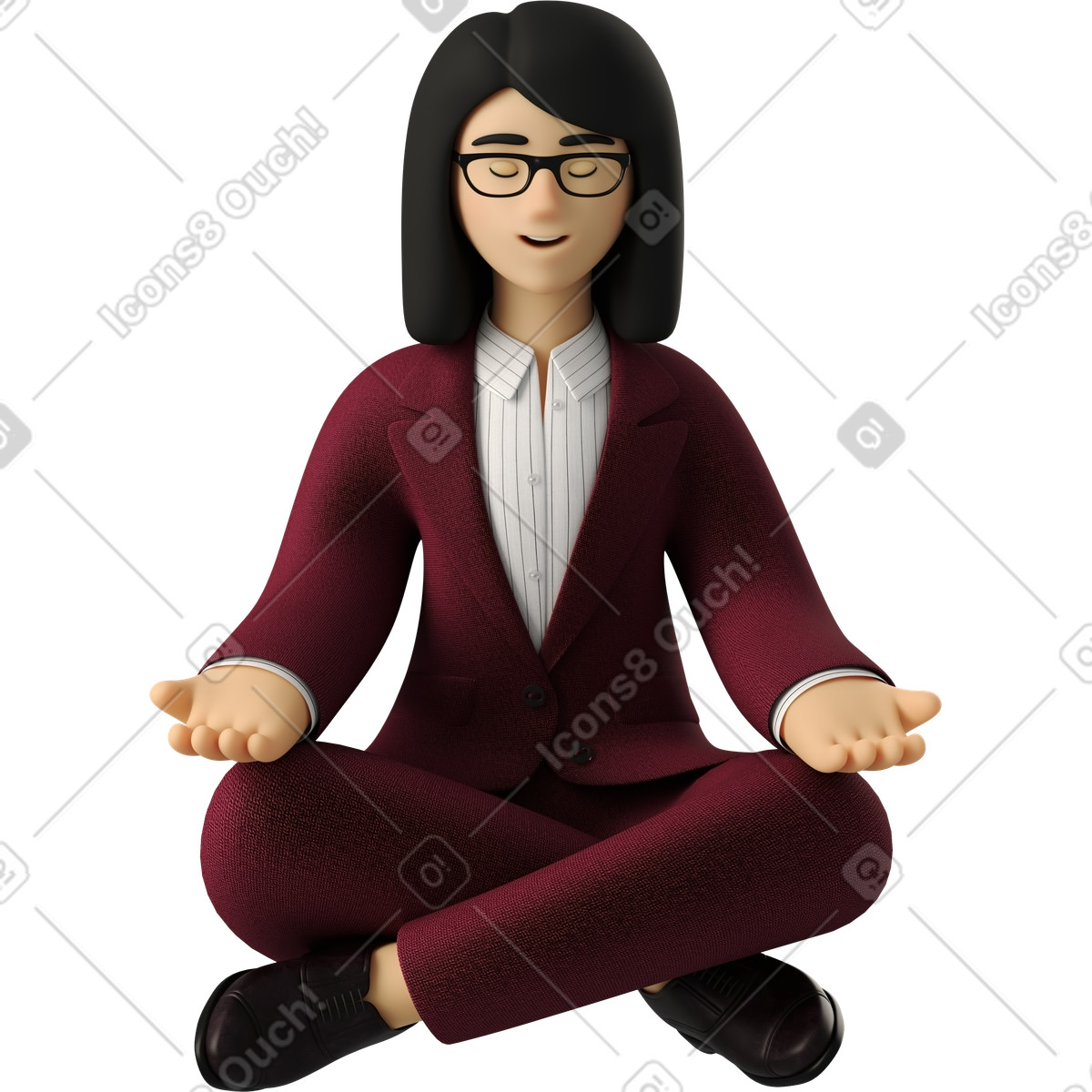 3D Business スタイルの Businesswoman in red suit meditating のイラストをPNG、SVG形式でダウンロード