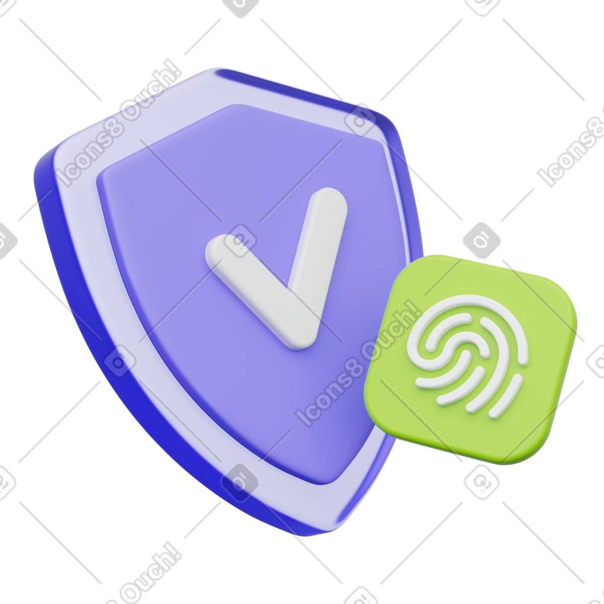 Verified shield with fingerprint, Identity verification protection, Trusted authentication system illustration in 3D Playful style download in PNG, SVG