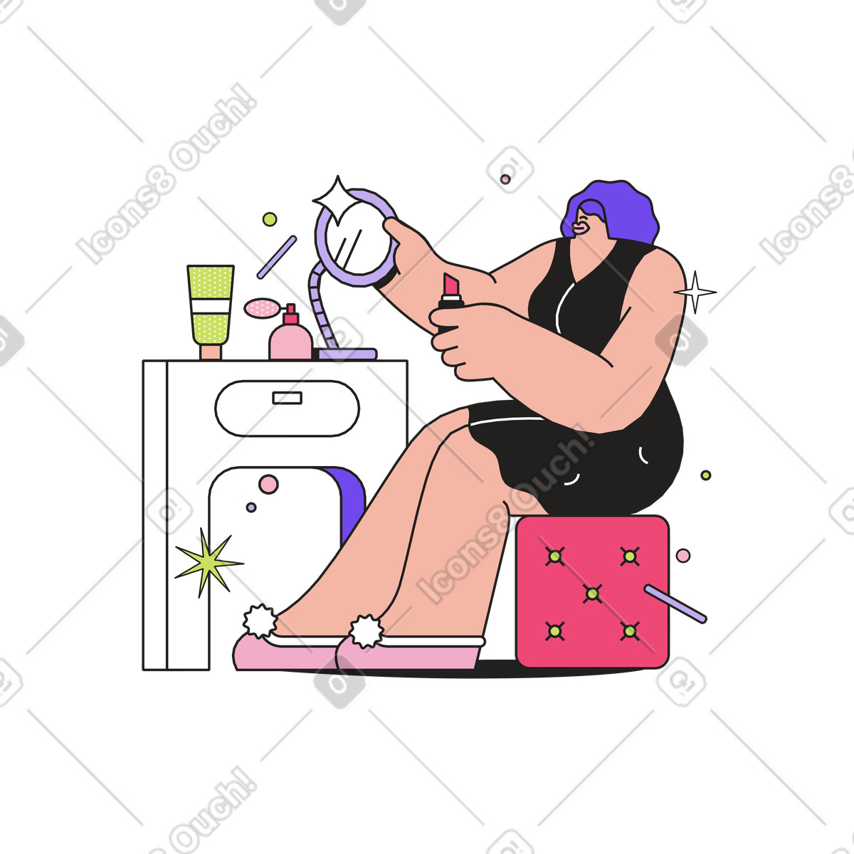 下载 Dazzle 风格的 坐在梳妆台前的女人 插画，支持 PNG、SVG 格式
