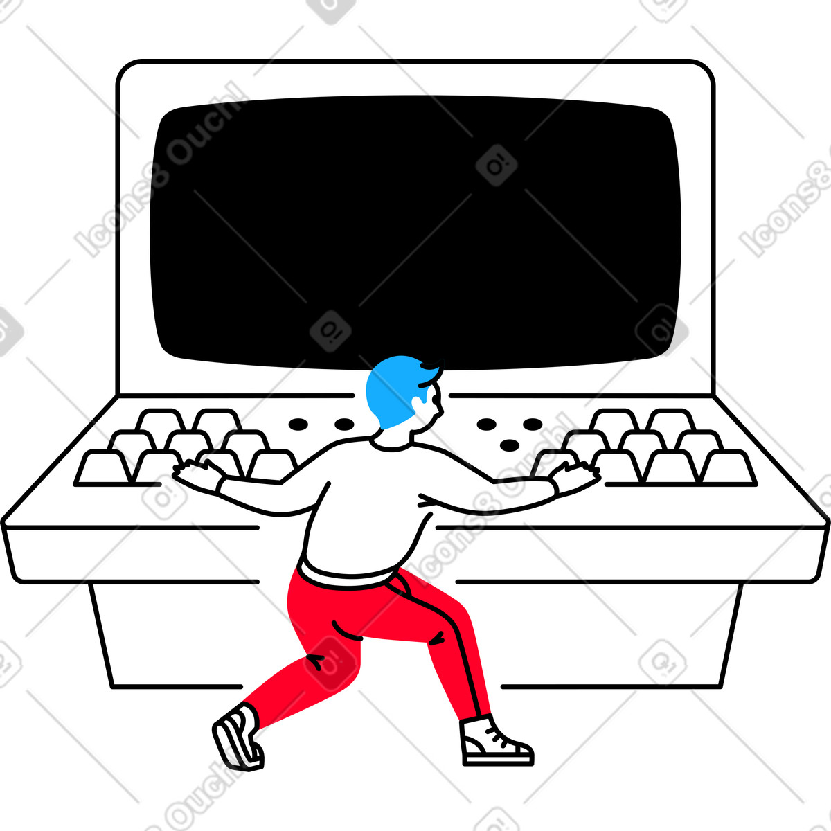 The man at computer illustration in Transistor style download in PNG, SVG