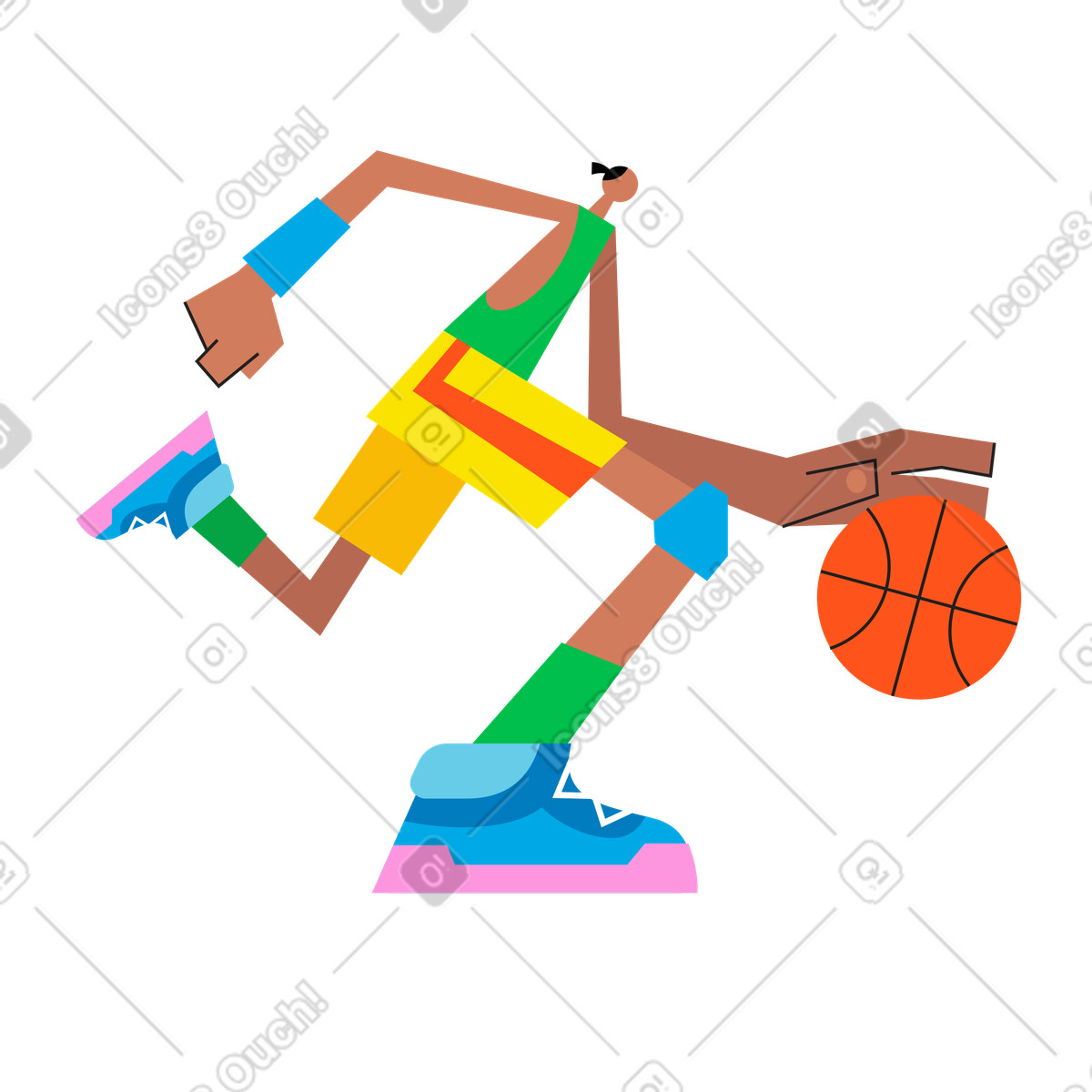 Männlicher basketballspieler läuft mit ball animierte Illustration im Warp-Stil als Download in GIF, Lottie (JSON), AE