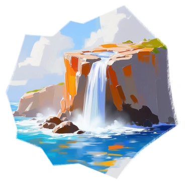 A dramatic cliffside with water cascading down into the ocean below