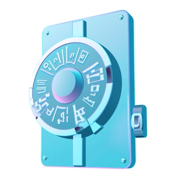 A coded lock on a door with multiple spinning dials. Each dial features intricate cryptographic symbols etched into its surface, showcasing a variety of shapes and patterns. The dials are metallic, reflecting light and casting shadows on the door's surface. The door itself has a sleek, futuristic design, with smooth edges and a subtle sheen. The lock mechanism is visible, with gears and components that give a sense of complexity and security.