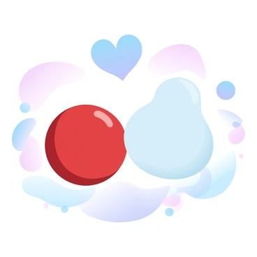 A family of various blood cells is depicted in a vibrant scene. A red blood cell, round and bright red, stands next to a large, irregularly shaped white blood cell, which appears a little larger and is pale in color. The red blood cell and white blood cell are holding hands. Close by, a platelet, small and disc-shaped, is also joining them, forming a cheerful group. They are surrounded by a light, flowing background with soft gradient pastel colors, giving the impression of a warm atmosphere. Above them is a large heart shape, symbolizing their connection.