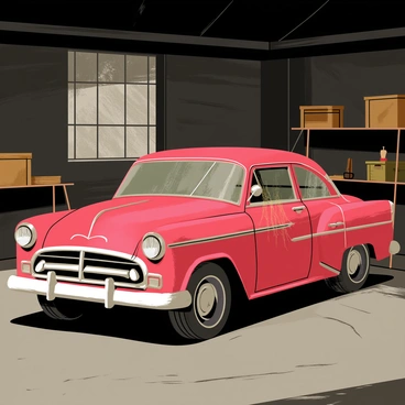 An old car being discovered, covered in dust and cobwebs, inside a dimly lit garage