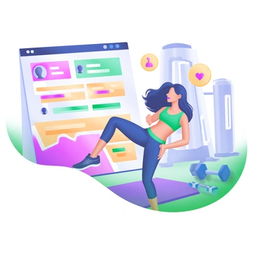 A modern pastel illustration depicting an influencer performing a hip thrust exercise in a well-lit gym environment. The influencer has long, flowing hair and is wearing vibrant workout attire. Surrounding her is a colorful social media feed showcasing various comments and emojis from followers, including hearts, thumbs up, and motivational phrases. The background features gym equipment like weights and mats, adding context to the workout scene. The overall composition conveys a sense of energy and engagement with the audience.