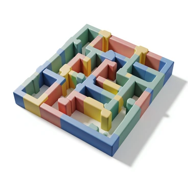 A complex maze made entirely of interconnected 3D boxes
