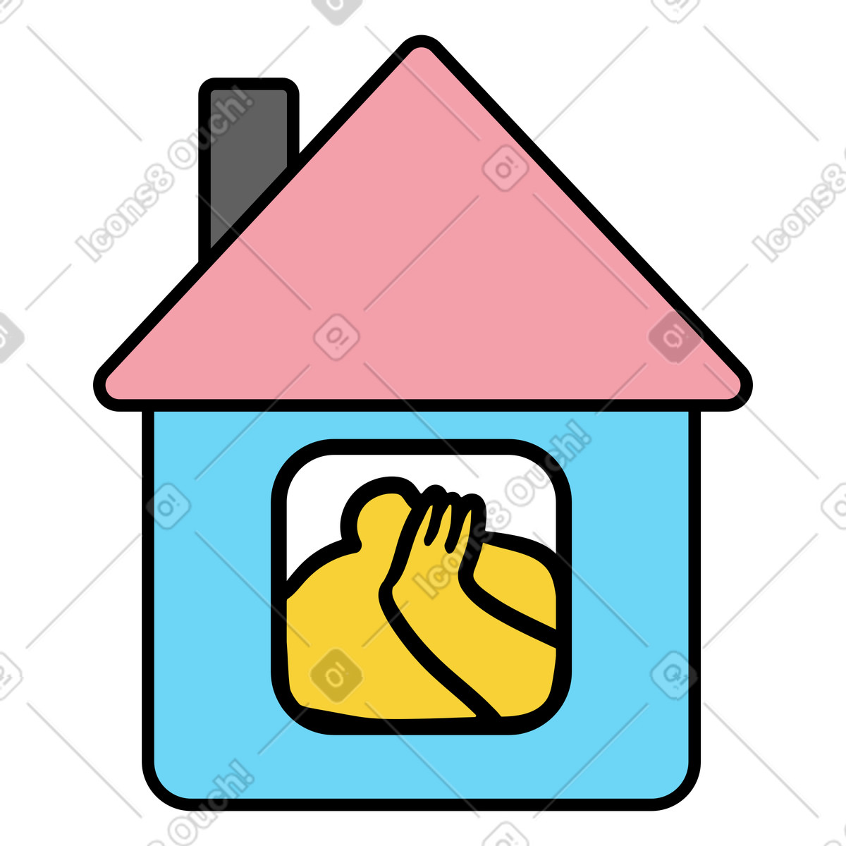 Homepage button, home icon with person inside, house window illustration in Wiggle style download in PNG, SVG