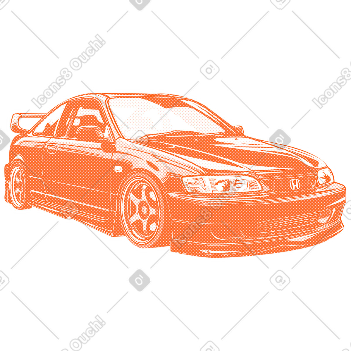 Honda civic front view illustration in Halftone style download in PNG, SVG