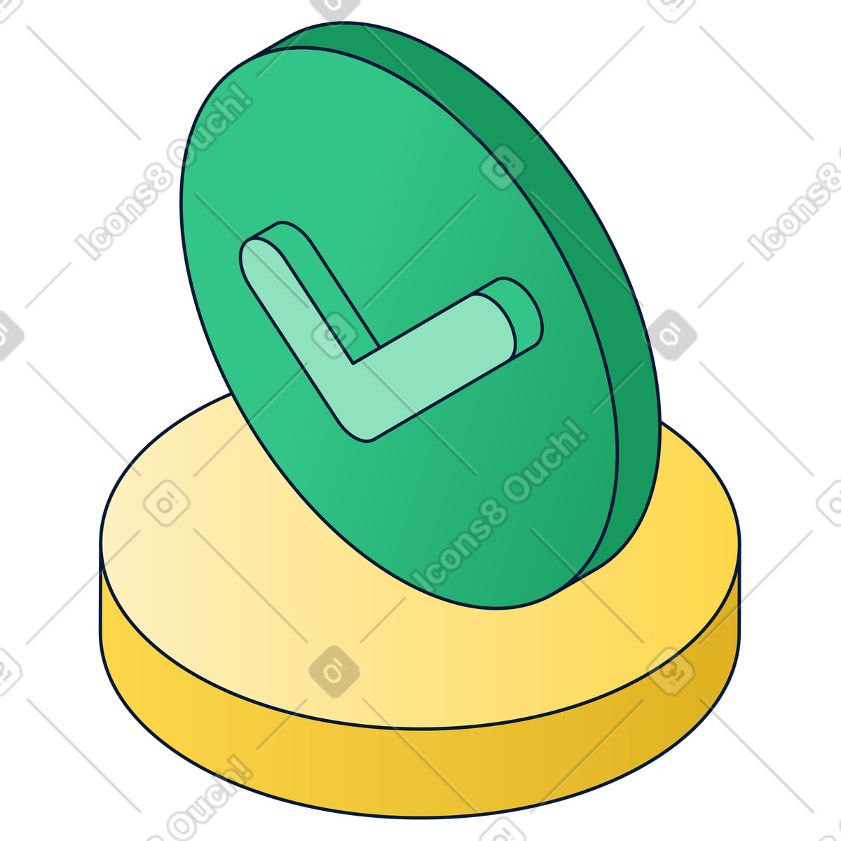 Checkmark on round pedestal, quality assurance and validation illustration in Neat style download in PNG, SVG