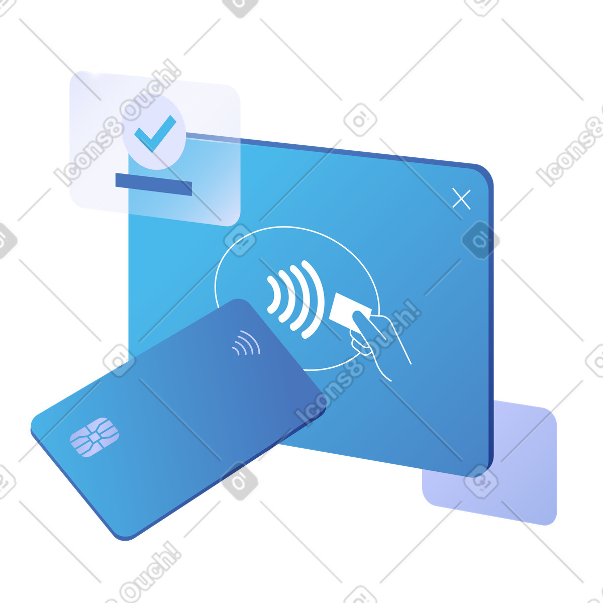 Contactless credit card payment, Secure online transactions illustrazione in stile Quantum scarica in PNG, SVG