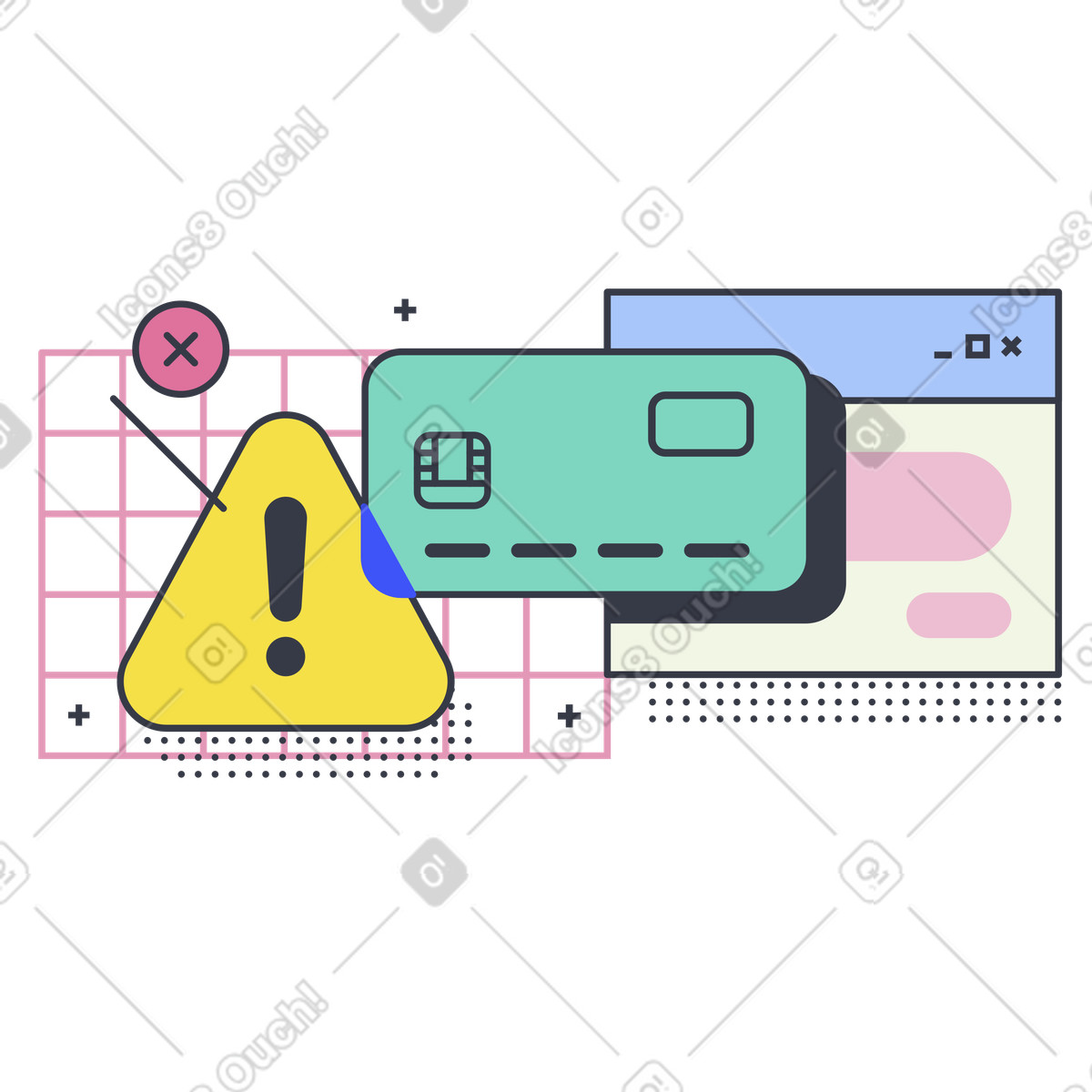 Credit card error on payment screen, Online transaction failure or declined payment illustration in PNG, SVG