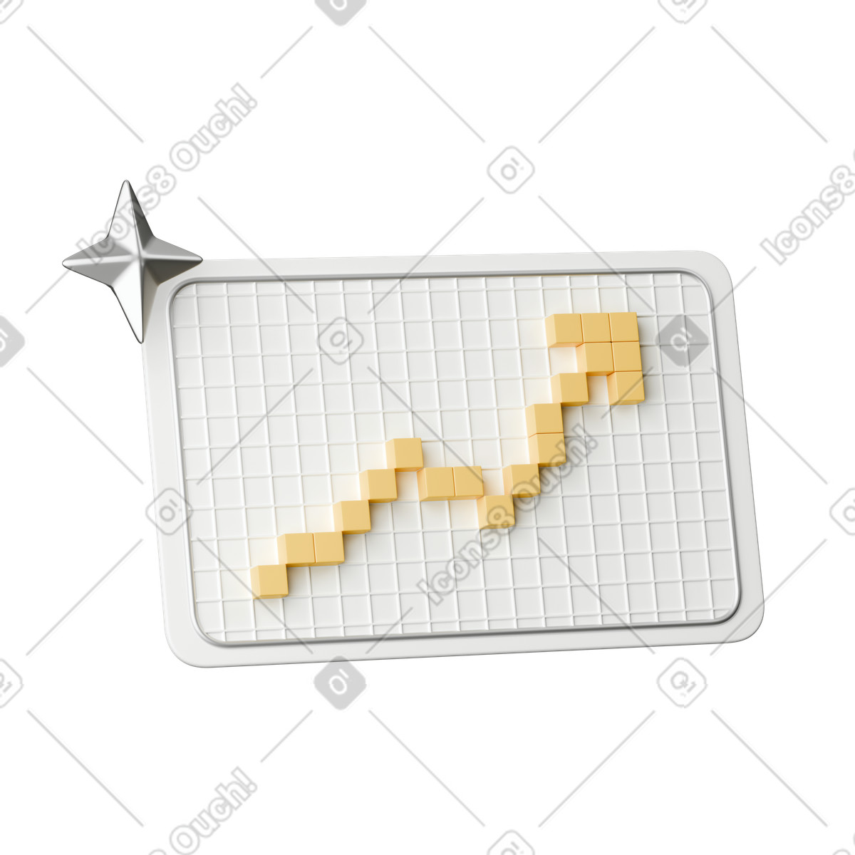 Ilustração de Chart grid with rising yellow pixel blocks and metallic star badge em no estilo 3D Stickle para baixar em PNG, SVG