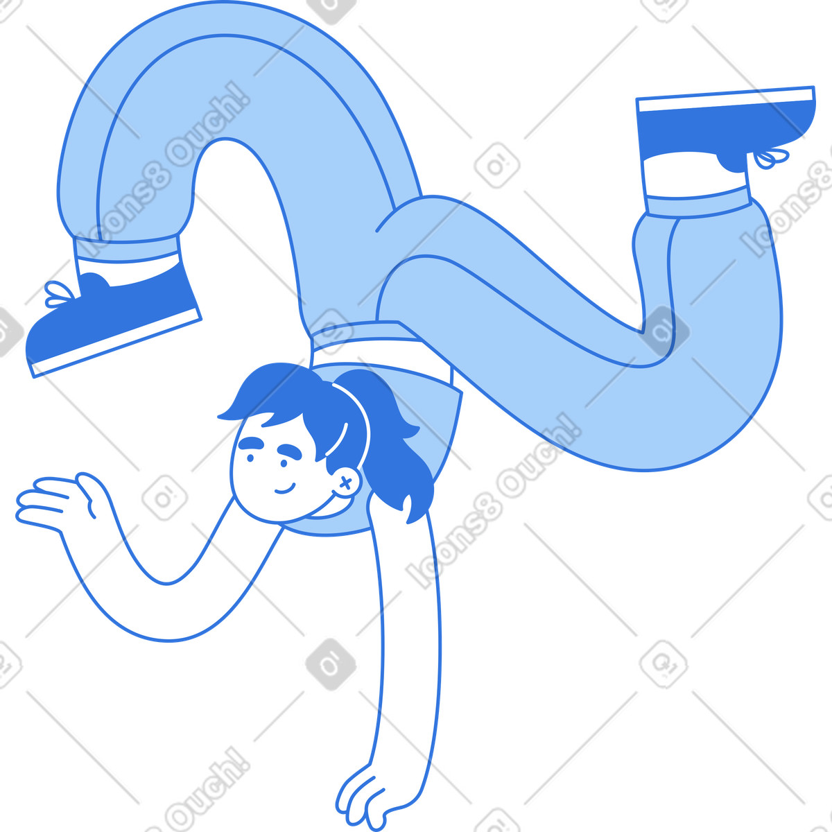 Illustration Femme debout sur une main et tenant quelque chose dans l'autre le style Sky à télécharger aux formats PNG, SVG