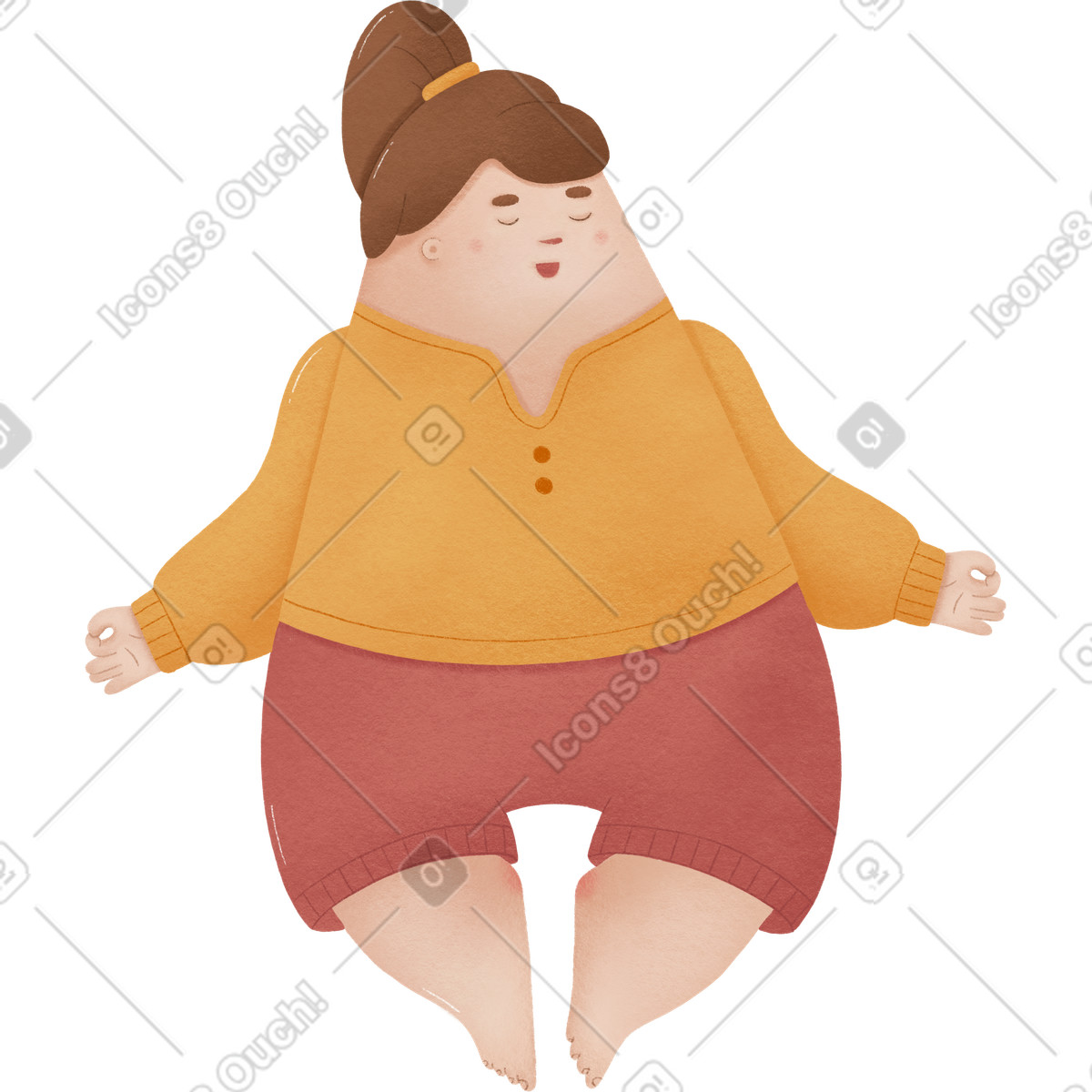 Illustration Girl with her eyes closed sits in a meditation pose dans le style Woolly à télécharger aux formats PNG, SVG