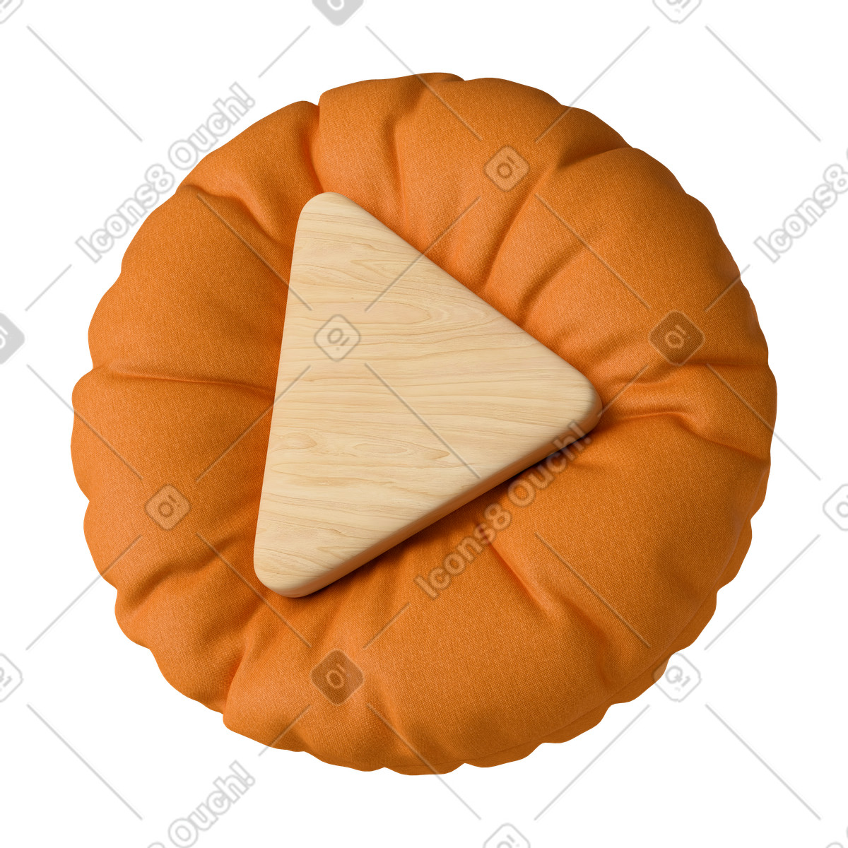 Ilustração de Wooden play button on round pillow em no estilo 3D Plush icons para baixar em PNG, SVG