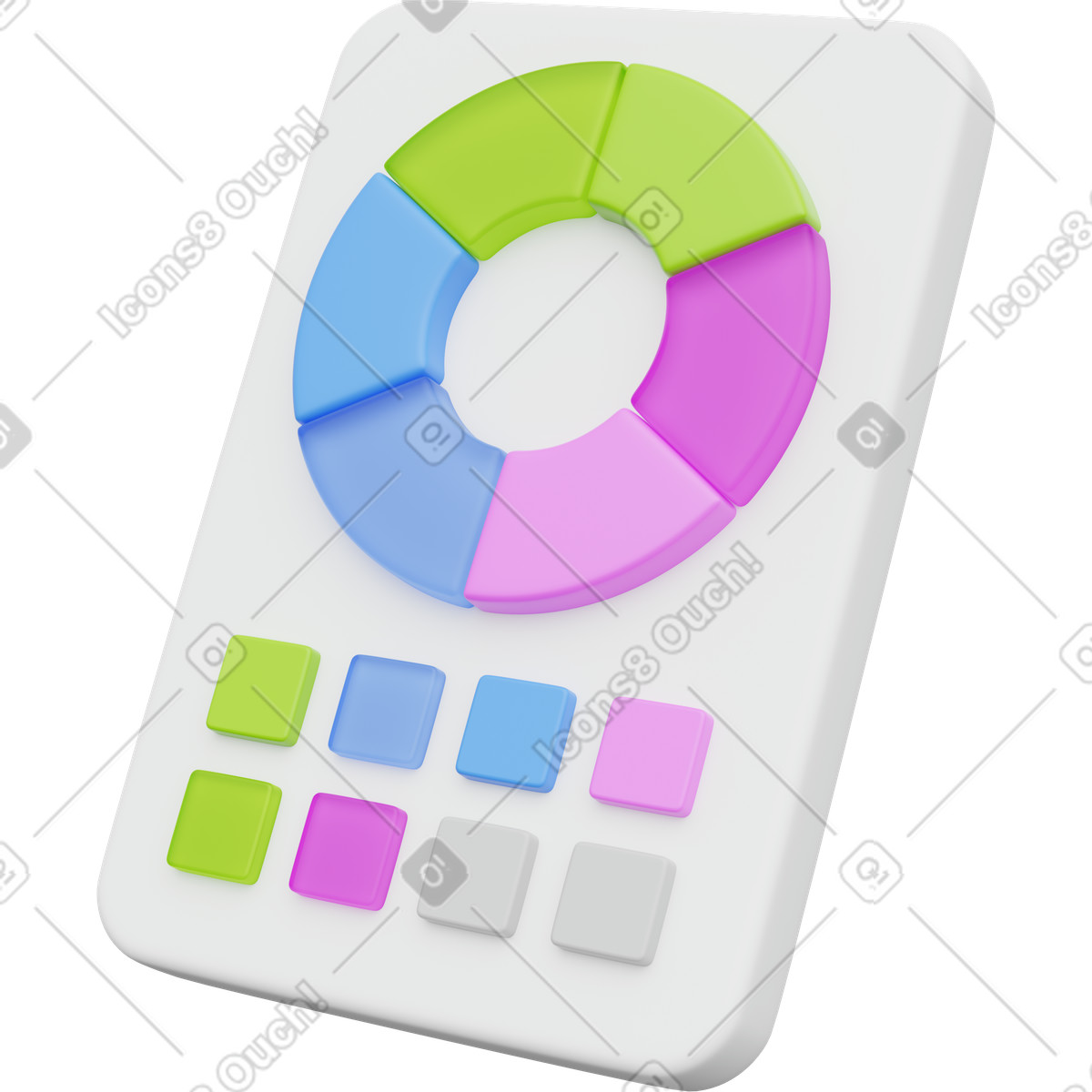 Ilustración Color wheel palette with circular segments and square swatch buttons en estilo 3D Playful a descargar en PNG y SVG