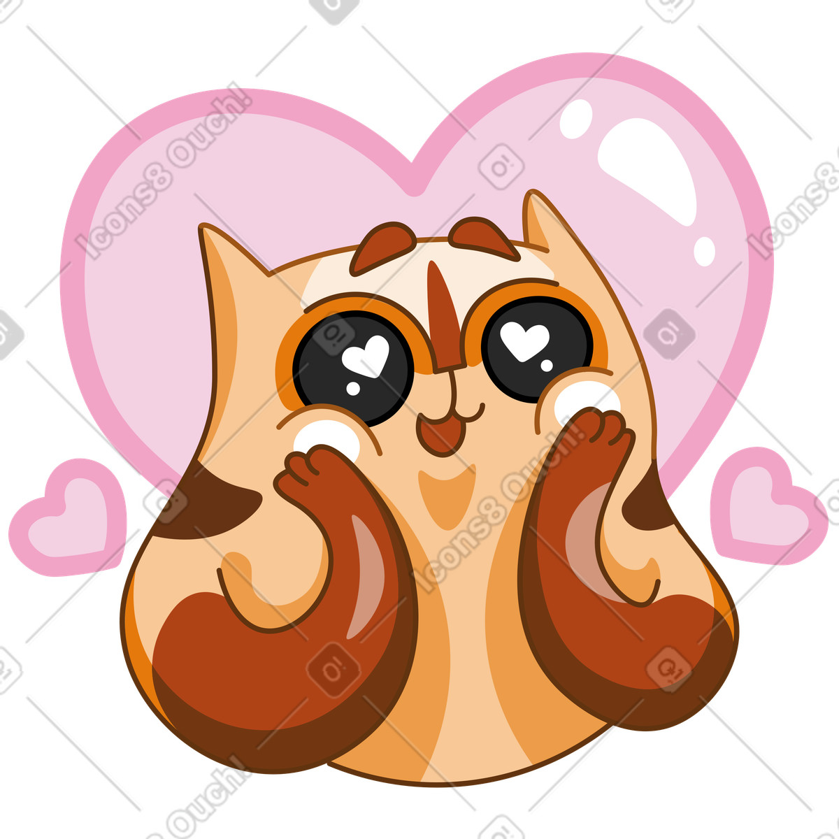 Kitekat 스타일의 눈에 하트가 박힌 고양이 일러스트레이션 PNG, SVG 다운로드