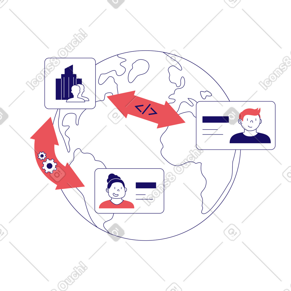 Outsourcing, business partnerships and collaborations illustration in Bendy style download in PNG, SVG
