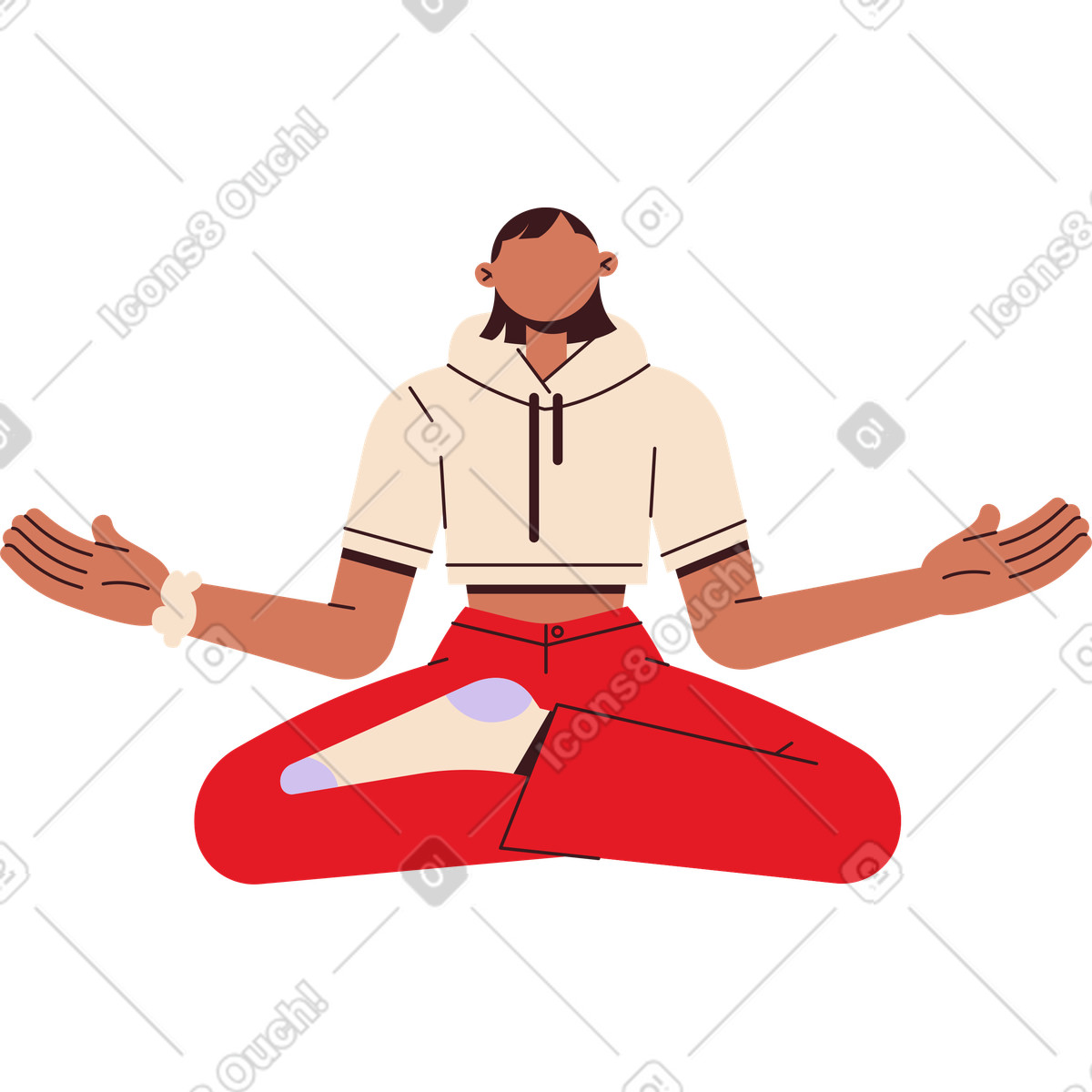 Illustration Jeune femme assise en position du lotus dans le style Folks à télécharger aux formats PNG, SVG