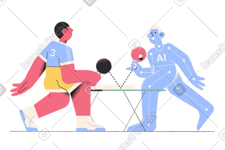 Ai cyborg playing table tennis with human PNG, SVG