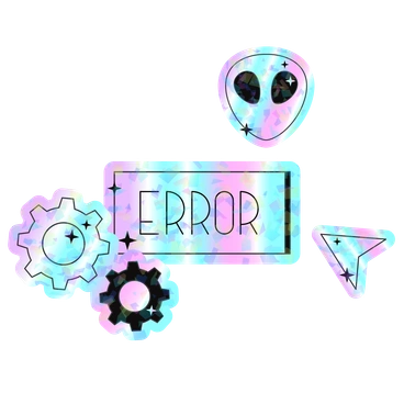 Colorful error message with gears and alien - Holostickers style illustration