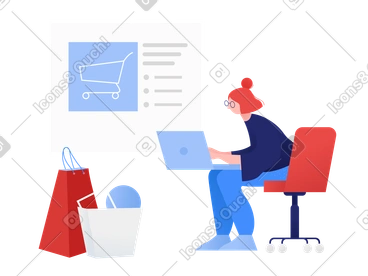 Woman e-shopping on virtual marketplace PNG, SVG