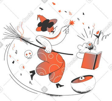 Evil witch doing magic with a book PNG, SVG